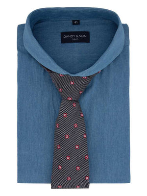 Dandy & Son Extreme Cutaway collar shirt in denim fabric light blue with tie
