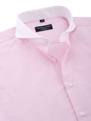 Extreme Cutaway collar Pink Premium Contrast Shirt close up unbuttoned