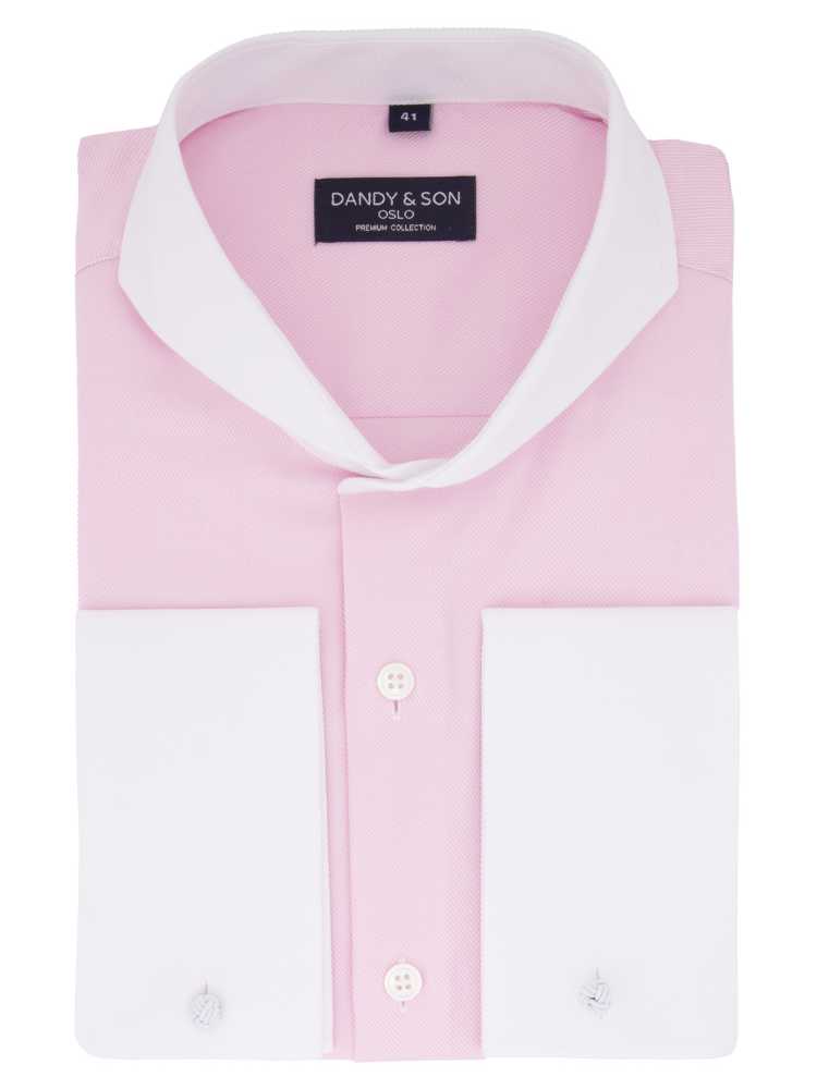 Dandy & Son Extreme Cutaway collar shirt in pink premium cotton with french cuffs flat lay