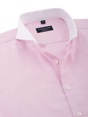 Dandy & Son Extreme Cutaway collar shirt in pink premium cotton with french cuffs flat lay unbuttoned