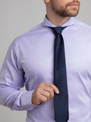 Extreme Cutaway Collar Purple Non-Iron Shirt flat lay on model
