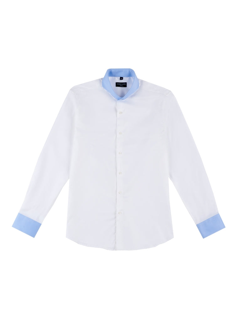 Limited Edition Extreme Cutaway White With Blue Contrast Shirt - DANDY & SON Limited Edition Extreme Cutaway White With Blue Contrast Shirt - DANDY & SON