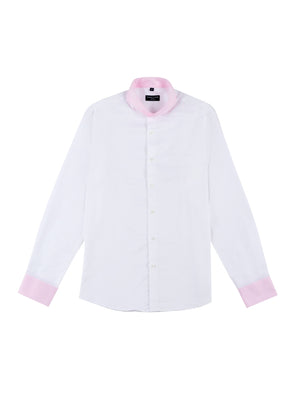 limited edition shirt with extreme cutaway white and pink contrast collar detail opened