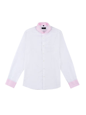 limited edition shirt with extreme cutaway white and pink contrast collar detail opened