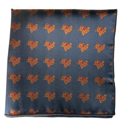 Dandy &amp; Son Pocket Square blue teddy pattern 100% silk