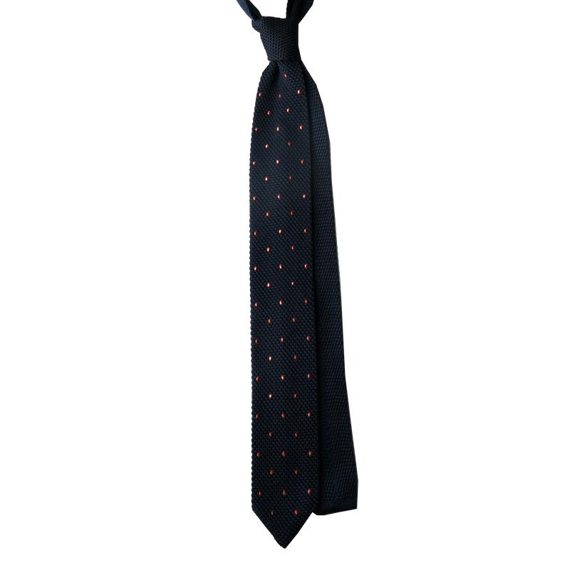 Dandy & Son silk knitted tie navy with polka dots