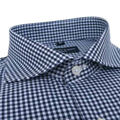 Dandy & Son Wide Spread Collared shirt in  gingham stule navy